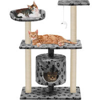 Produktbild von The Living Store Katzen-Kratzbaum aus Sisal in Grau mit Pfoten-Aufdruck 95 cm