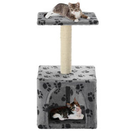 The Living Store Katzen-Kratzbaum aus Sisal mit Pfoten-Aufdruck Grau 55 cm – Bild 1 von 1