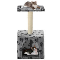Produktbild von The Living Store Katzen-Kratzbaum aus Sisal mit Pfoten-Aufdruck Grau 55 cm