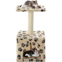 Produktbild von The Living Store Katzen-Kratzbaum aus Sisal mit Pfoten-Aufdruck in Beige 55 cm