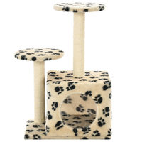 Produktbild von The Living Store Katzen-Kratzbaum aus Sisal mit Pfoten-Aufdruck in Beige 60 cm