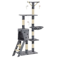 Produktbild von The Living Store Katzen-Kratzbaum aus Sisal mit Pfoten-Aufdruck in Grau 138 cm