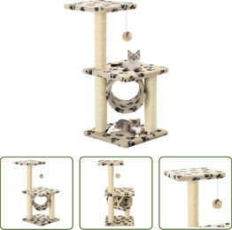 The Living Store Katzen-Kratzbaum aus Sisal und Plüsch in Beige mit Pfoten-Aufdruck 65 cm – Bild 1 von 1