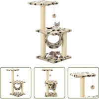 Produktbild von The Living Store Katzen-Kratzbaum aus Sisal und Plüsch in Beige mit Pfoten-Aufdruck 65 cm