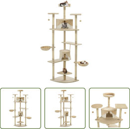 The Living Store Katzen-Kratzbaum aus Sisal und Plüsch in Beige und Weiß 203 cm – Bild 1 von 1