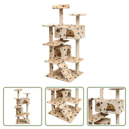The Living Store Katzen-Kratzbaum mit Pfoten-Aufdruck in Beige 125 cm – Bild 1 von 1