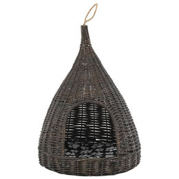 The Living Store Katzenhaus Tipi aus Naturweide mit Kissen Grau 40x60 cm – Bild 1 von 1
