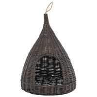 Produktbild von The Living Store Katzenhaus Tipi aus Naturweide mit Kissen Grau 40x60 cm