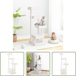 The Living Store Kratzbaum aus Massivholz Kiefer Weiß 45,5x49x103 cm – Bild 1 von 1