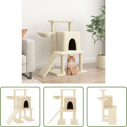 The Living Store Kratzbaum für Katzen mit Sisal-Kratzsäulen in Creme 96,5 cm – Bild 1 von 1