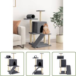 The Living Store Kratzbaum für Katzen mit Sisal-Kratzsäulen in Dunkelgrau 110,5 cm – Bild 1 von 2