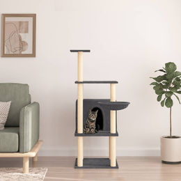 The Living Store Kratzbaum für Katzen mit Sisal-Kratzsäulen in Dunkelgrau 132 cm – Bild 1 von 2