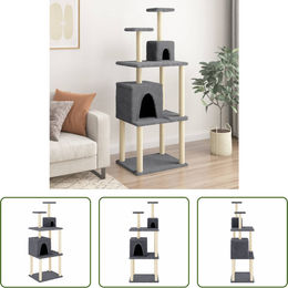 The Living Store Kratzbaum für Katzen mit Sisal-Kratzsäulen in Dunkelgrau 167 cm – Bild 1 von 2