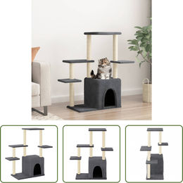 The Living Store Kratzbaum für Katzen mit Sisal-Kratzsäulen in Dunkelgrau 97,5 cm – Bild 1 von 3