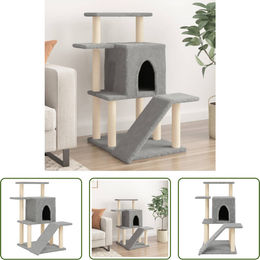The Living Store Kratzbaum für Katzen mit Sisal-Kratzsäulen und Plüsch in Hellgrau 97 cm – Bild 1 von 2