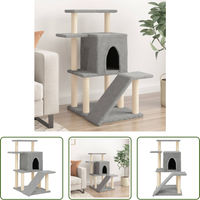 Produktbild von The Living Store Kratzbaum für Katzen mit Sisal-Kratzsäulen und Plüsch in Hellgrau 97 cm