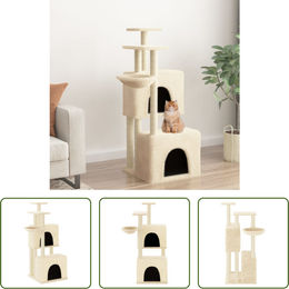 The Living Store Kratzbaum mit Sisal-Kratzsäulen in Creme 122 cm – Bild 1 von 1