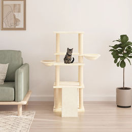 The Living Store Kratzbaum mit Sisal-Kratzsäulen in Creme 133 cm – Bild 1 von 1