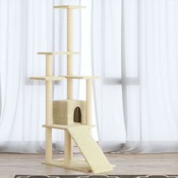 The Living Store Kratzbaum mit Sisal-Kratzsäulen in Creme 155 cm – Bild 1 von 1