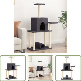 The Living Store Kratzbaum mit Sisal-Kratzsäulen in Dunkelgrau 122 cm – Bild 1 von 2