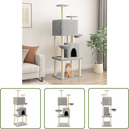 The Living Store Kratzbaum mit Sisal-Kratzsäulen in Hellgrau 180 cm – Bild 1 von 2