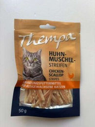 Thempa Katzen Leckerli Hühnchen und Kabeljau Streifen 50g für erwachsene Katzen – Bild 1 von 1