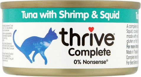 Produktbild von Thrive Complete Katzen Nassfutter Adult Thunfisch mit Garnelen und Tintenfisch Sparpaket 24 x 75 g glutenfrei und monoprotein - 6 x 75 g