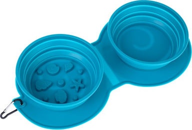 Produktbild von TIAKI Doppel Silikon Reisenapf Slow Feeder Sea Shell Türkis Blau 2 x 600 ml - 2 x 600 ml