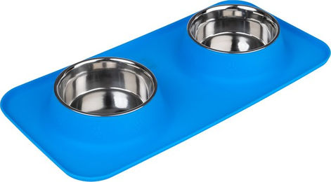Produktbild von TIAKI Doppelnapf aus Edelstahl mit Silikonmatte Blau 2 x 540 ml Ø 14 cm - 540 ml