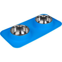Produktbild von TIAKI Doppelnapf aus Edelstahl mit Silikonmatte Blau 2 x 540 ml Ø 14 cm - 540 ml