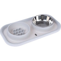 Produktbild von TIAKI Doppelnapf aus Edelstahl mit Slow Feeder und Matte Weiß 2 x 300 ml - 600 ml