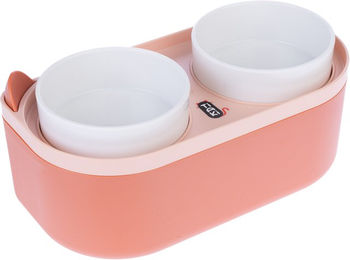 Produktbild von TIAKI Erhöhter Doppelnapf mit Futterbehälter aus Melamin in Orange 2 x 420 ml - 840 ml