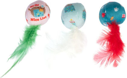 Produktbild von TIAKI Festliche Federbälle für Katzen aus Polyester im 3er Pack bunt und grün