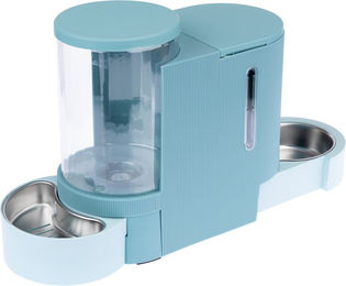Produktbild von TIAKI Futter- und Wasserspender aus Kunststoff für kleine bis mittelgroße Tiere in Blau-Türkis mit 1,3 kg Futterkapazität und 3 l Wasservorrat
