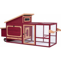 Produktbild von TIAKI Hühnerstall aus Holz mit Rädern in Rot und Beige L 236,6 x B 78 x H 114,4 cm