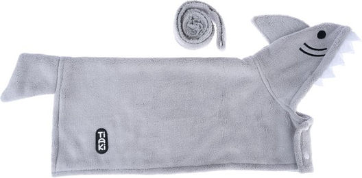 Produktbild von TIAKI Hundebademantel Hai in Grau aus Polyester mit 55 cm Rückenlänge