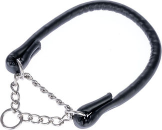 Produktbild von TIAKI Hundehalsband Chain aus Kunstleder für mittlere Rassen in Schwarz und Silber mit 45 cm Halsumfang