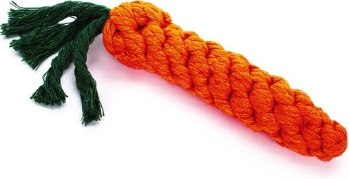 Produktbild von TIAKI Hundespielzeug Karotte aus Baumwolle zur Zahnpflege Orange Grün Ø 3,5 x L 22 cm