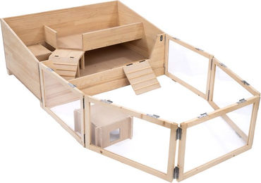 Produktbild von TIAKI Indoor-Meerschweinchenkäfig aus Holz in Beige mit den Maßen 116 x 193 x 50 cm