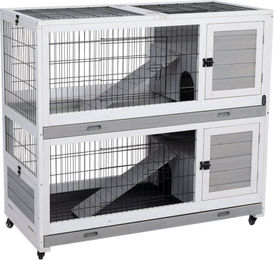 Produktbild von TIAKI Kaninchengehege für Indoor aus Holz in Weiß für Kaninchen und Meerschweinchen L 116 x B 54 x H 107 cm