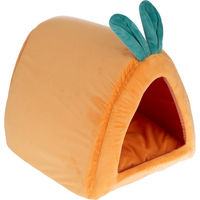 Produktbild von TIAKI Kaninchenhöhle Karotte Häuschen aus Polyester für Kaninchen Meerschweinchen und Katzen Orange Grün 36 x 32 x 30 cm