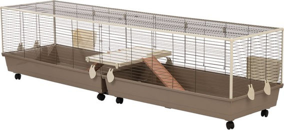 Produktbild von TIAKI Kaninchenkäfig XXL aus Metall für Kaninchen und Meerschweinchen Beige L 240 x B 58 x H 52 cm