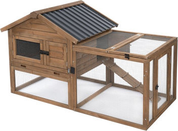 Produktbild von TIAKI Kaninchenstall mit integriertem Freilauf aus Naturholz in Beige und Braun L 159,5 x B 80,4 x H 91,4 cm