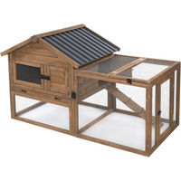 Produktbild von TIAKI Kaninchenstall mit integriertem Freilauf aus Naturholz in Beige und Braun L 159,5 x B 80,4 x H 91,4 cm