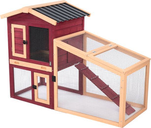 Produktbild von TIAKI Kaninchenstall Scandinavia aus Naturholz in Rot L 140,5 x B 65 x H 98,9 cm