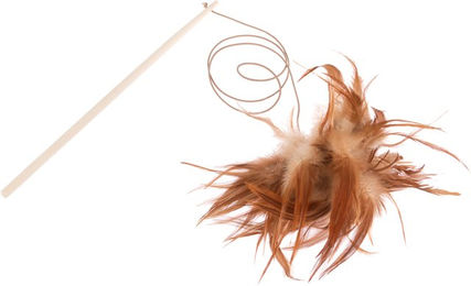 TIAKI Katzenangel aus Holz mit Federn und Pompom in Braun – Bild 1 von 2