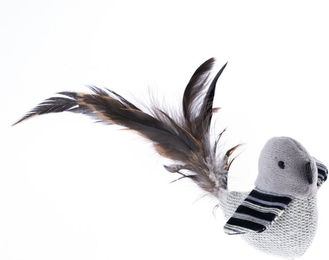 Produktbild von TIAKI Katzenspielzeug Vogel mit Federn aus Polyester in Grau - 1 Stk.