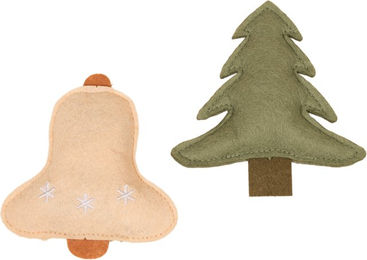 Produktbild von TIAKI Katzenspielzeugset mit Catnip aus Filz Weihnachtsbaum und Glöckchen 2er Set