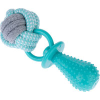 Produktbild von TIAKI Kauspielzeug Seilball mit Schnuller für Welpen mittlerer Rassen aus Polyester in Türkis Weiß Grau Ø 7 x L 19 cm