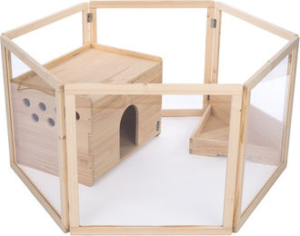 Produktbild von TIAKI Kleintier-Freilauf aus Holz für Kaninchen und Meerschweinchen in Natur Braun L 123 x B 106,5 x H 60 cm